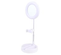 HYTROVE Adjustable LED Makeup Lamp with Desktop Phone Holder Multifunctional Ring Light for Live Streaming Video Recording and Beauty Photography White One-piece Design