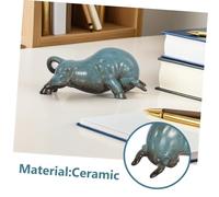 HYTROVE Ceramic Ox Tea Pet Figurine for Desk Feng Shui Bull Statue Prosperity Symbol Chinese Zodiac Decor for Tea Enthusiasts Collectors Office Ornament