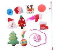 HYTROVE Christmas Themed Cat Teaser Stick Set Squeaker Toy 11pcs Interactive Cat Toys for Indoor Holiday Play Accessories