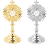 HYTROVE Metal Craft Cross Elements Tabletop Ornament, 2Pcs Decorative Christian Figurines for Indoor Environment and Photo Props