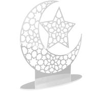 HYTROVE Moon and Star Ramadan Mubarak Tabletop Ornament Silver Acrylic Hollow Design Eid Party Decoration