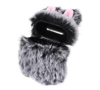 HYTROVE Plush Rabbit Ear Earphone Cover Soft Protective Case for Fluffy Warm Wireless Earbuds Carrier Cute Grey Plush Shell for Shockproof and Easy to Carry