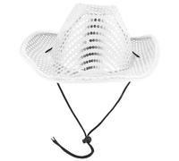 HYTROVE Silver LED Cowboy Hat with Glittering Sequin Design, Wide Brim, Portable and Sun Protecting, for Themed Parties and Taking Pictures
