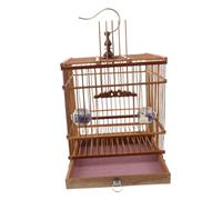 HYTROVE Small Bamboo Bird Cage Portable Travel Cage for Parakeets Cockatiels Finch Detachable Feeders for Office Garden Balcony Use