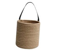 HYTROVE Small Cotton Rope Hanging Basket with Leather Handle Wall Mounted Storage for Flowers Toiletries and Home Organization Foldable Chic Decor for Bedroom Kitchen