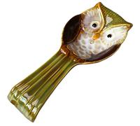 HYTROVE Spoon Holder Ceramic Owl with Embossed Green Pattern for Stove Top and Kitchen Counter Compact Utensil Rest Tray Suitable for Cooking and Serving Utensils Easy to Clean