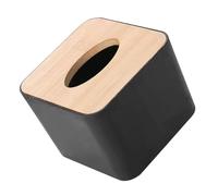 HYTROVE Square Bamboo Tissue Box Cover Napkin Holder for Office Home Desktop Black Opening Tissue Storage Case Decorative Napkin Organizer for Hotel Use