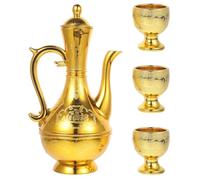 HYTROVE Vintage Golden Goblet for Temple Use Multipurpose Offering Cup Set Engraved with Auspicious Words for Buddhist Worship and Yoga Room Decoration