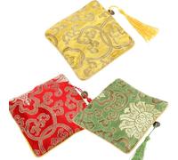 HYTROVE Wallet Elegant Purse Embroidery Tassel Small Vintage Change with Zipper, Green Silk Coin Purse with Auspicious Clouds Pattern and Inner Layers, Birthday Souvenir Accessory