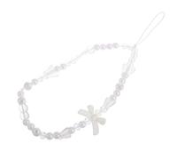 HYTROVE White Pearl Beaded Phone Bow Strap with Butterfly Pendant Universal Mobile Phone Charm Anti-Lost Fashionable Cell Accessories for Women