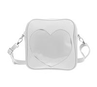 HYTROVE White Pu Leather Women Cross Body Purse with Heart Shape, Lightweight Compact Shoulder Bag for Organizing Cash and Tickets, Big Capacity Portable Phone Storage Pouch for Club