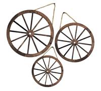 HYTROVE Wooden Wagon Wheel Wall Art Decor 3pcs Retro Rustic Farmhouse Outdoor Patio Garden Hanging Wheel Decoration Set