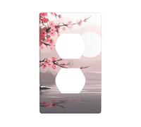 HYTTER Bamboo and Cherry Blossoms Tree Zen Printing Double Socket Wall Panel Electrical Socket Cover Plate Shatter Decoration Durable 4.5x2.76in