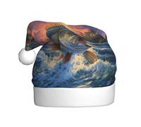 HYTTER bass fishing wave Prints Christmas Hat for Adult Soft and Fluffy Brim, Lightweight Comfort