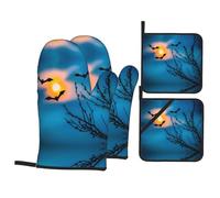 HYTTER Bat Under Night Sky Picture Oven Mitts and Pot Holders Sets for Kitchen Baking - Insulated, Thick, Durable, and Anti-Scalding