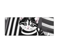 HYTTER Black and White Striped Kitten Printing Extra Large Mouse pad Mousepad Computer Office Gaming Keyboard Thickened Version 12x31.5in