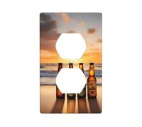 HYTTER Bottles Beer Beach Sunset Time Printing Double Socket Wall Panel Electrical Socket Cover Plate Shatter Decoration Durable 4.5x2.76in