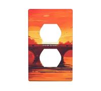 HYTTER Bridge Sunset River Landscape Printing Double Socket Wall Panel Electrical Socket Cover Plate Shatter Decoration Durable 4.5x2.76in