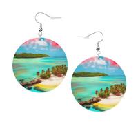 HYTTER Caribbean Scenery Prints Fashion round earrings Pendant Stylish and beautiful Lightweight Dangle for Women Girls, White