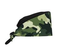 HYTTER Cleaning Working Cap Green Military camo Printing Chef Hat for Women & Men, Adjustable, Breathable
