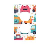 HYTTER Cute Monster Trucks Printing Double Socket Wall Panel Electrical Socket Cover Plate Shatter Decoration Durable 4.5x2.76in