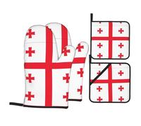 HYTTER Flag of Georgia Picture Oven Mitts and Pot Holders Sets for Kitchen Baking - Insulated, Thick, Durable, and Anti-Scalding