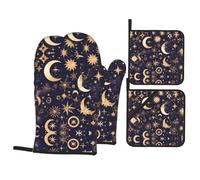HYTTER Golden Stars in The Night Sky Picture Oven Mitts and Pot Holders Sets for Kitchen Baking - Insulated, Thick, Durable, and Anti-Scalding