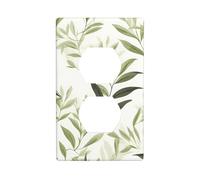 HYTTER Green Flower herb sage Leaves and Branches Printing Double Socket Wall Panel Electrical Socket Cover Plate Shatter Decoration Durable 4.5x2.76in
