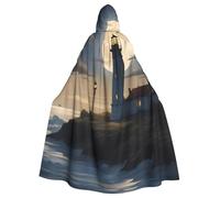 HYTTER Halloween Adult Hooded Cloak for Cosplay, Costume Parties, and More Moonlight Lighthouse Pattern