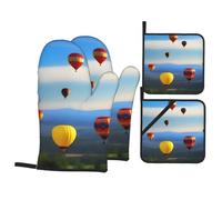HYTTER Hot Air Balloon in The Sky Picture Oven Mitts and Pot Holders Sets for Kitchen Baking - Insulated, Thick, Durable, and Anti-Scalding