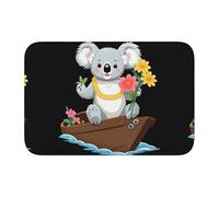 HYTTER Koala Holding Flowers on a Boat Printed Crystal Velvet Lock Edge Floor mat, Bedroom Carpet, Parlor, Dormitory Home Decoration