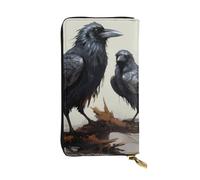 HYTTER Leather Wallet - Stylish and Durable Wallet for Women with Multiple Compartments and Zipper Design Crow Birds Pattern, Black, One Size