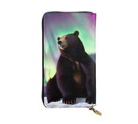 HYTTER Leather Wallet - Stylish and Durable Wallet for Women with Multiple Compartments and Zipper Design Northern Lights Bear Pattern, Black, One Size