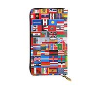 HYTTER Leather Wallet - Stylish and Durable Wallet for Women with Multiple Compartments and Zipper Design Various flags Pattern, Black, One Size