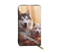 HYTTER Leather Wallet - Stylish and Durable Wallet for Women with Multiple Compartments and Zipper Design Cute Husky Dogs Pattern, Black, One Size