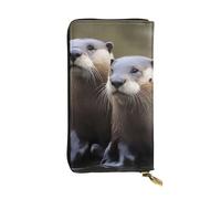 HYTTER Leather Wallet - Stylish and Durable Wallet for Women with Multiple Compartments and Zipper Design Otters Pattern, Black, One Size