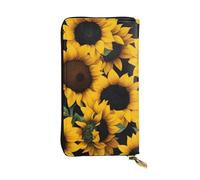 HYTTER Leather Wallet - Stylish and Durable Wallet for Women with Multiple Compartments and Zipper Design Sunflower on Black B Pattern, Black, One Size