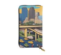 HYTTER Leather Wallet - Stylish and Durable Wallet for Women with Multiple Compartments and Zipper Design Cartoon Austin Texas Pattern, Black, One Size