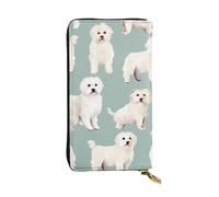HYTTER Leather Wallet - Stylish and Durable Wallet for Women with Multiple Compartments and Zipper Design Little White Dogs Pattern Pattern, Black, One Size