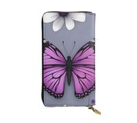 HYTTER Leather Wallet - Stylish and Durable Wallet for Women with Multiple Compartments and Zipper Design Beautiful Purple Butterfly Floral Pattern, Black, One Size