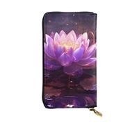 HYTTER Leather Wallet - Stylish and Durable Wallet for Women with Multiple Compartments and Zipper Design lotus flower purple Pattern, Black, One Size