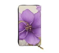 HYTTER Leather Wallet - Stylish and Durable Wallet for Women with Multiple Compartments and Zipper Design Beautiful purple flowers Pattern, Black, One Size