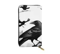 HYTTER Leather Wallet - Stylish and Durable Wallet for Women with Multiple Compartments and Zipper Design Black Crow Birds Pattern, Black, One Size