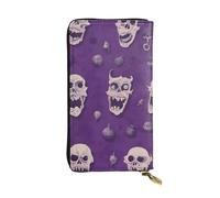 HYTTER Leather Wallet - Stylish and Durable Wallet for Women with Multiple Compartments and Zipper Design Horror pattern on purple background Pattern, Black, One Size