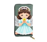 HYTTER Leather Wallet - Stylish and Durable Wallet for Women with Multiple Compartments and Zipper Design Cute little angel Pattern, Black, One Size