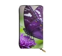 HYTTER Leather Wallet - Stylish and Durable Wallet for Women with Multiple Compartments and Zipper Design Purple Butterfly Pattern, Black, One Size