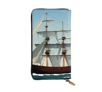 HYTTER Leather Wallet - Stylish and Durable Wallet for Women with Multiple Compartments and Zipper Design old sailing ship Pattern, Black, One Size