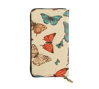 HYTTER Leather Wallet - Stylish and Durable Wallet for Women with Multiple Compartments and Zipper Design hand drawn color butterfly Pattern, Black, One Size