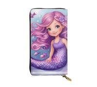 HYTTER Leather Wallet - Stylish and Durable Wallet for Women with Multiple Compartments and Zipper Design Mermaid Pink Purple Pattern, Black, One Size