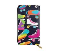 HYTTER Leather Wallet - Stylish and Durable Wallet for Women with Multiple Compartments and Zipper Design Retro Roller Skates Pattern, Black, One Size